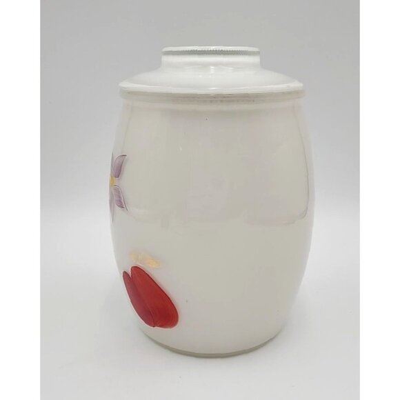 Vintage Bartlett Collins White Gay Fad Canister Cookie Jar Frosted Glass Handpai - Picture 2 of 16